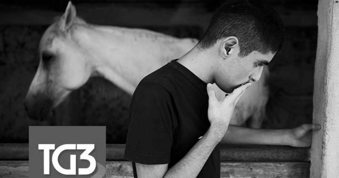 Italy, Succivo (CE), 17/07/2015. Gennaro, one of the two autistic twins, in a riding school during a closing moment. The horse represents a very important animal for the boys and their family. The twins in fact do not speak and the only time that Maurizio, one of the two spoke, said the word 